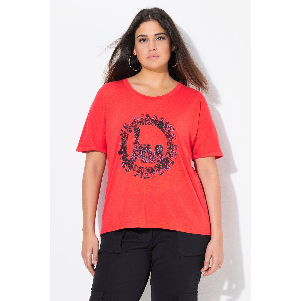 T-shirt oversize. Col rond et manches rouge clair, ULLA POPKEN