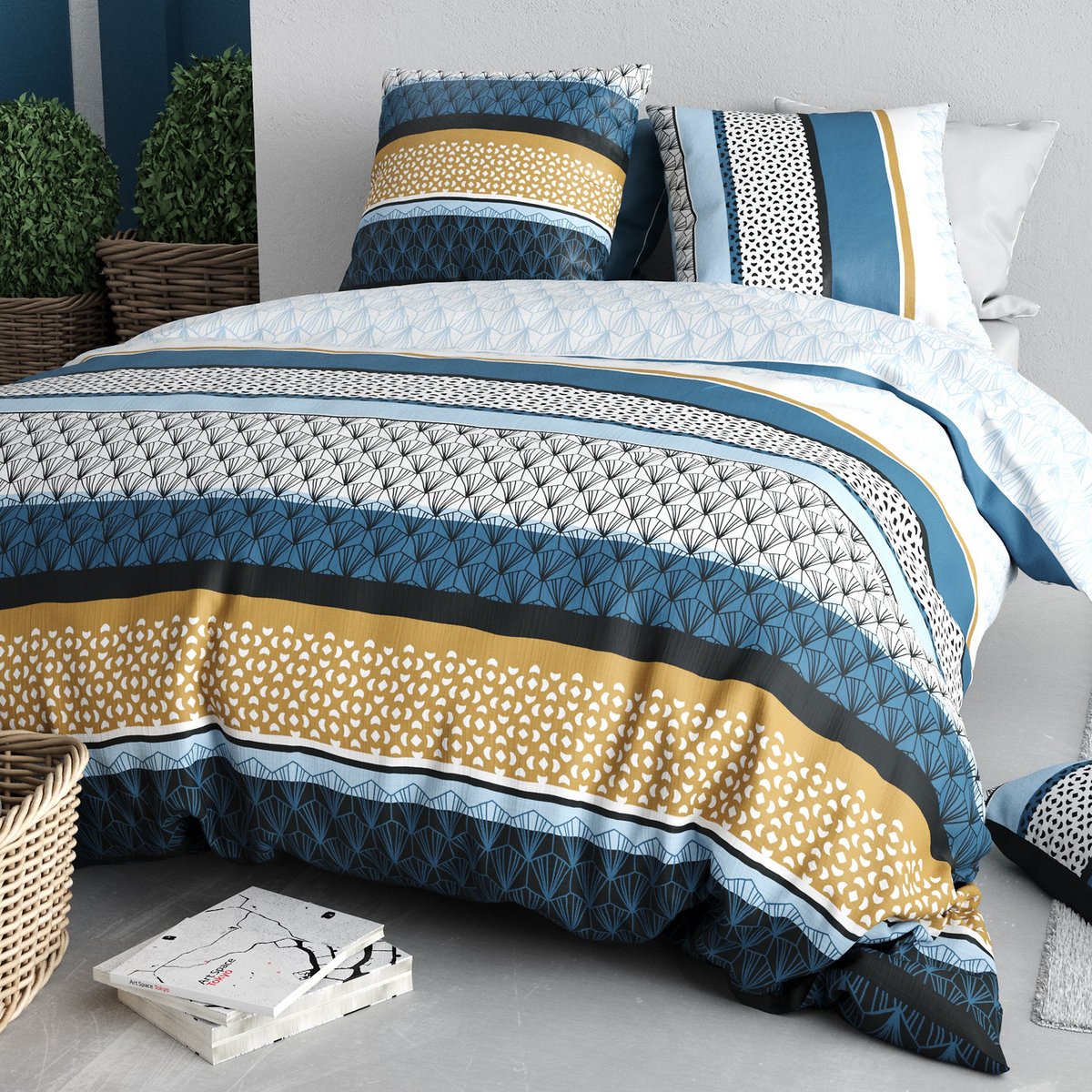 Parure de lit - Housse de couette + taie 100% Coton 57 fils multicolore, EDEN
