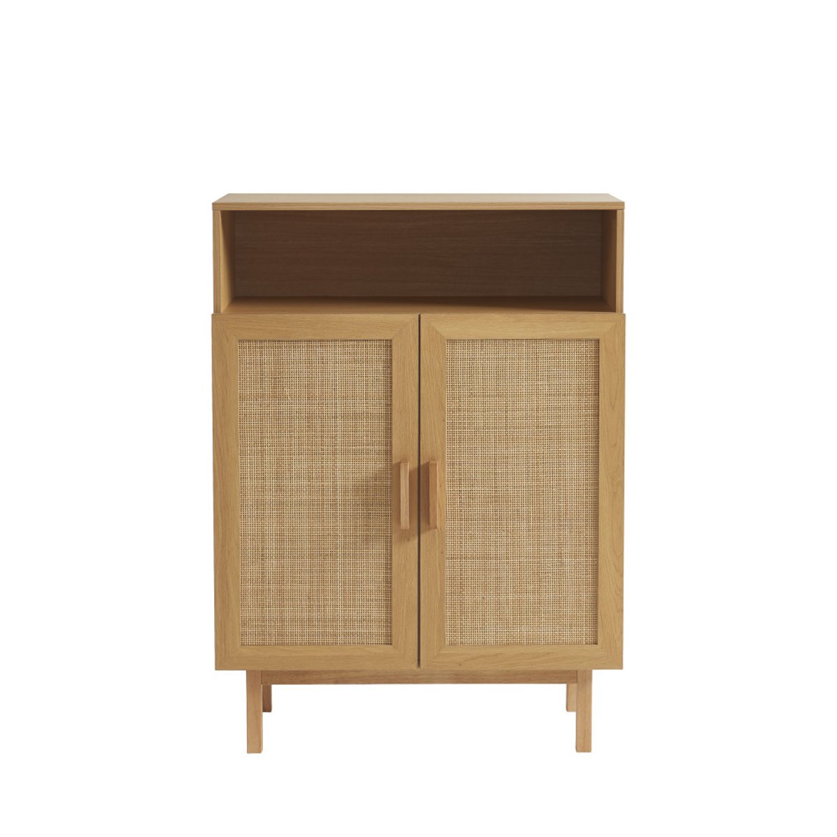 Meuble à chaussures 2 portes 1 niche en bois et cannage L80cm- JUNE bois clair, DRAWER