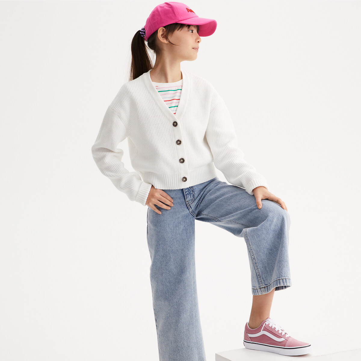 V-Neck Cardigan in Fine Knit ecru , LA REDOUTE COLLECTIONS