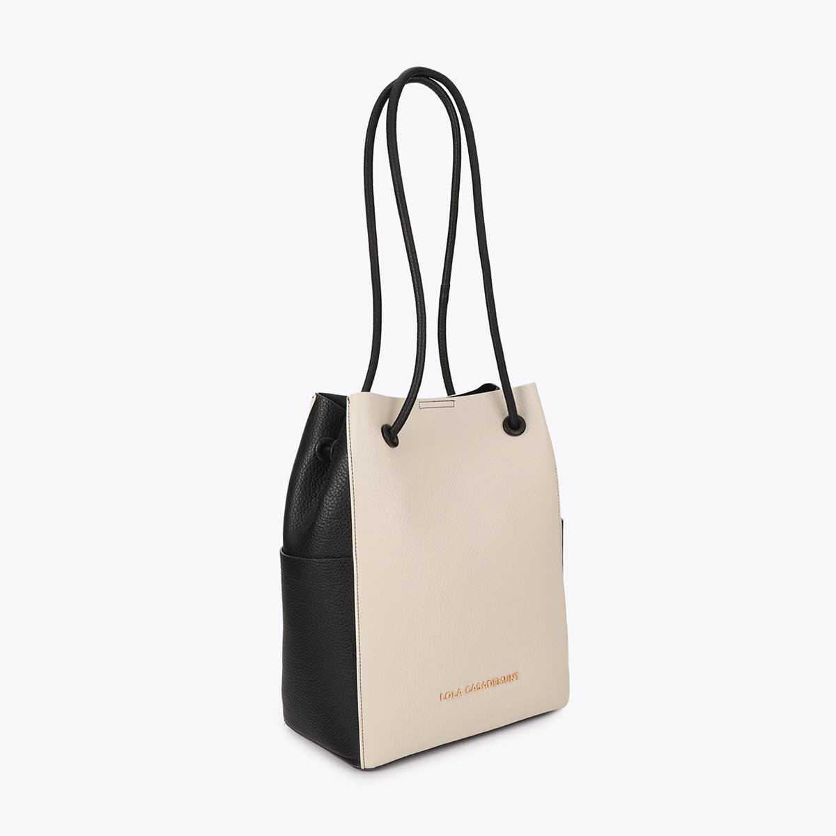 Sac seau bicolore à anses cordons ecru, LOLA CASADEMUNT