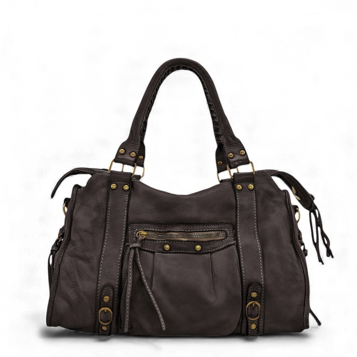 Sac à main en cuir italien MISS STORM chocolat, OH MY BAG