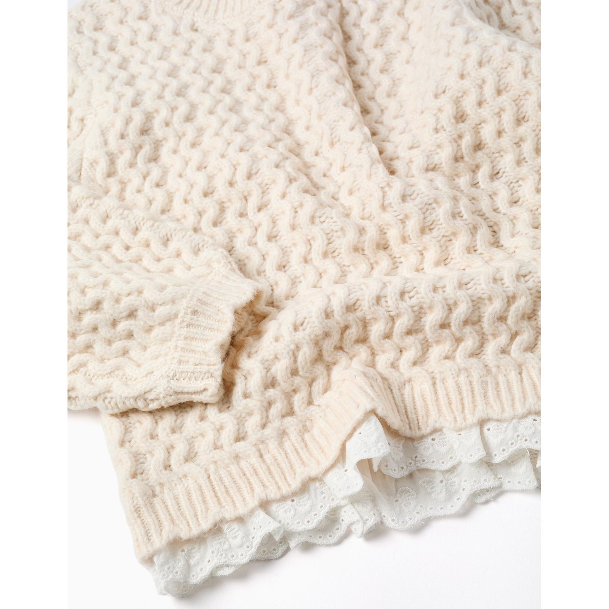 Pull en maille épaisse avec broderie anglaise beige clair, ZIPPY