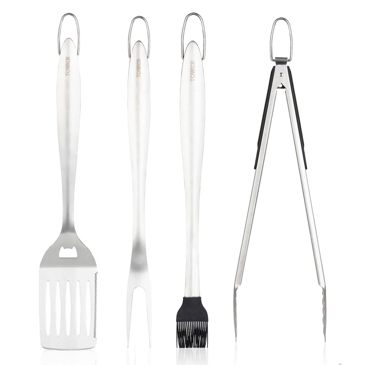4-Piece BBQ Tools Set silver-coloured, TOWER