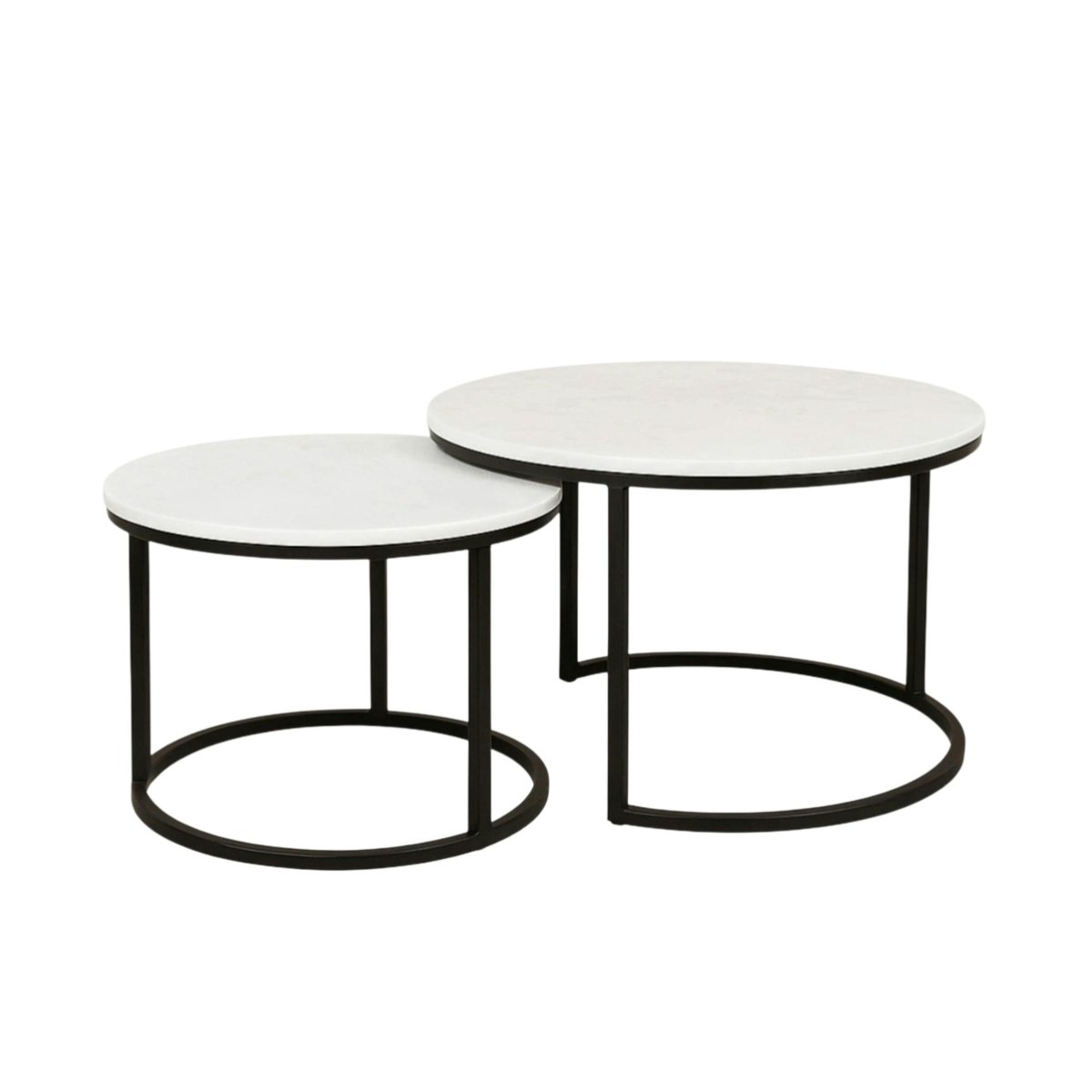 Table basse gigogne ronde en marbre (lot de 2) DUOMO blanc, PIER IMPORT