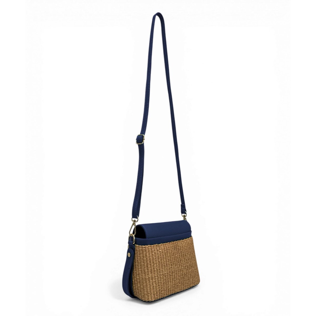 Mini-sac à main en cuir et raphia SIENNA bleu foncé, OH MY BAG