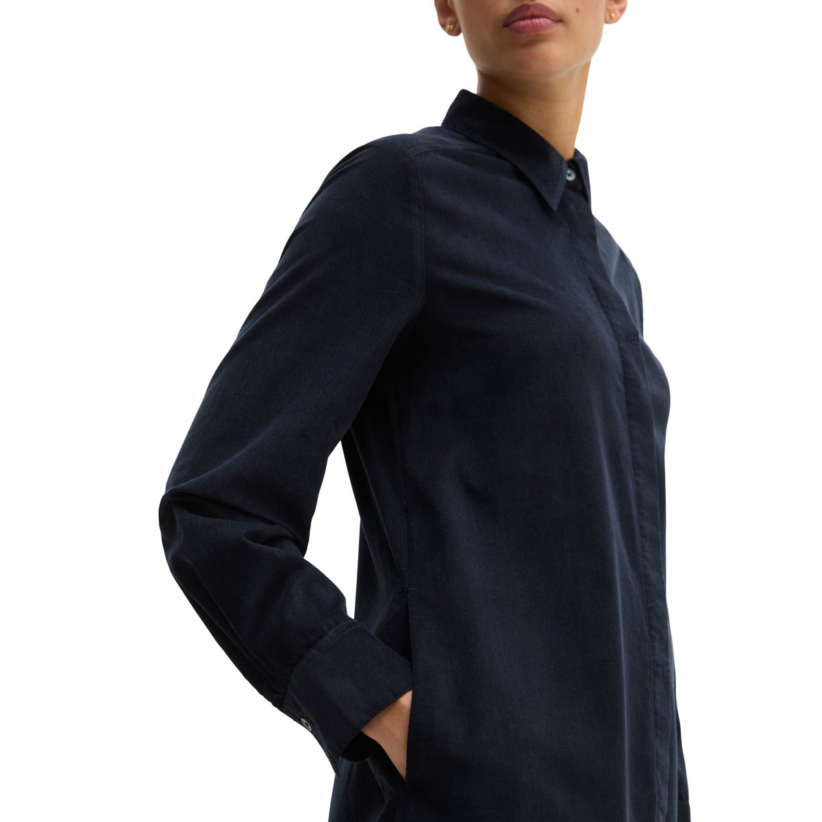 Robe chemisier large en qualité velours côtelé bleu, MARC O'POLO