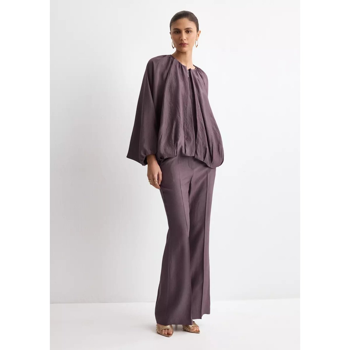 Pantalon droit taille normale violet, MANGO