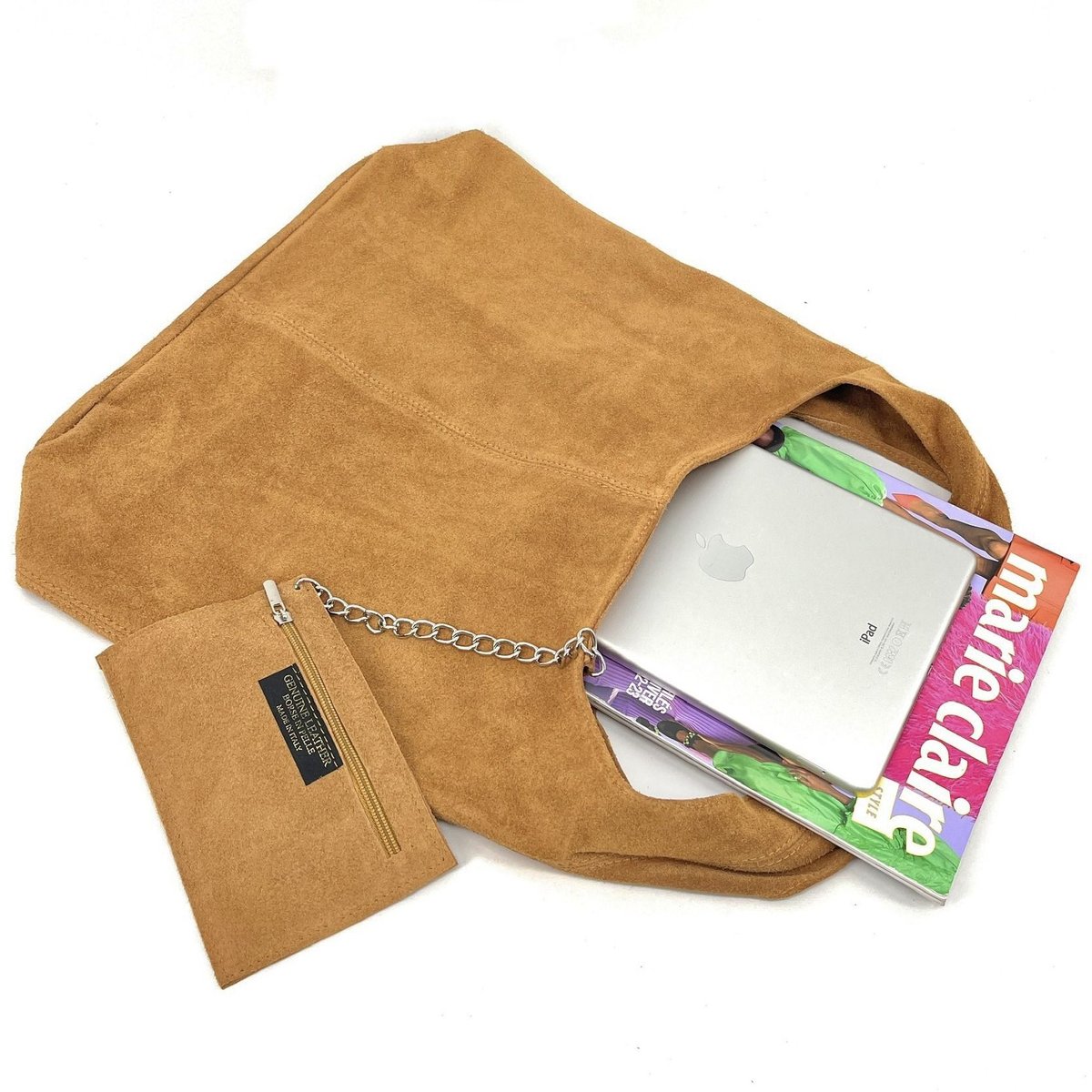 Sac à main en croute de cuir italien EVA camel, OH MY BAG