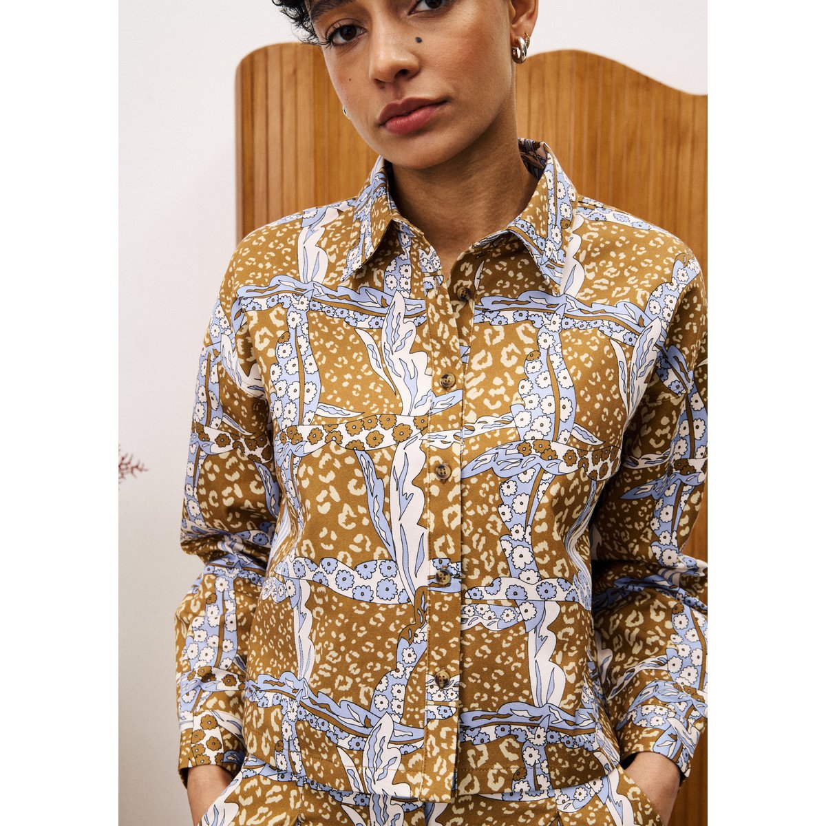 Chemise  en coton PAMPA leo marron ocre, FRNCH