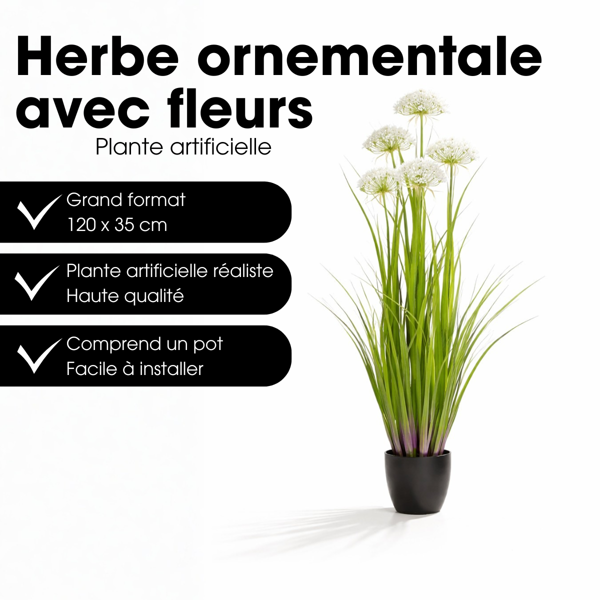 Plante artificielle SIERGRAS blanc, MICA DECORATIONS