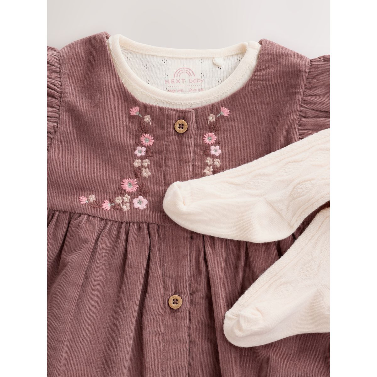Robe chasuble bébé, body et collants, 3 pcs floral brun chocolat, NEXT