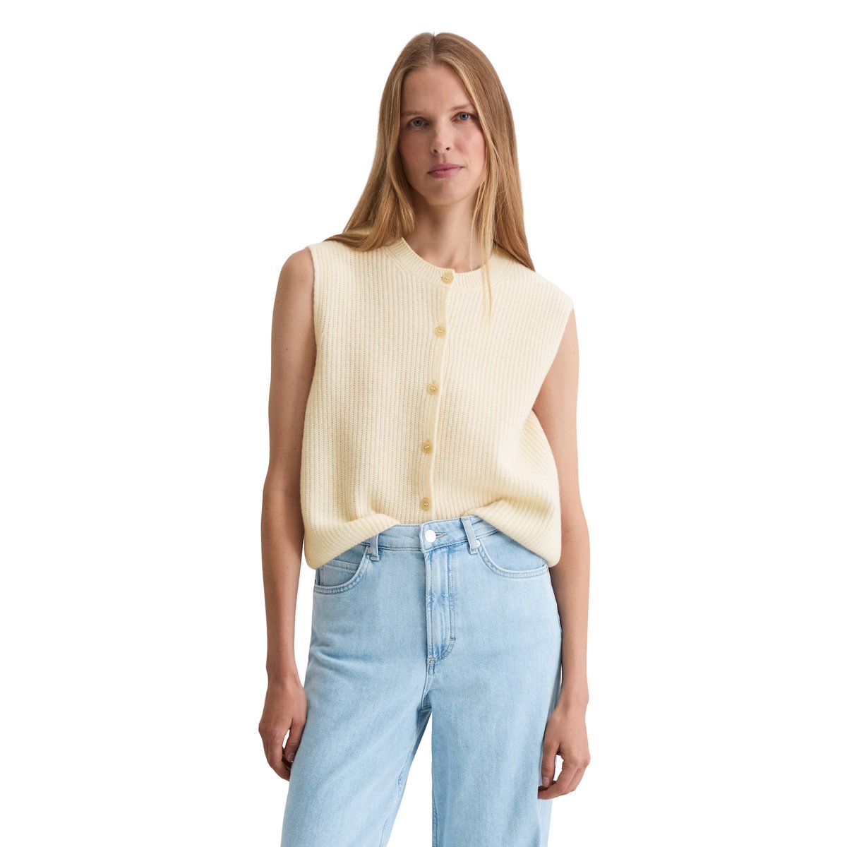 Gilet tricoté sans manches slim en doux mélange de laine mérinos nature, MARC O'POLO