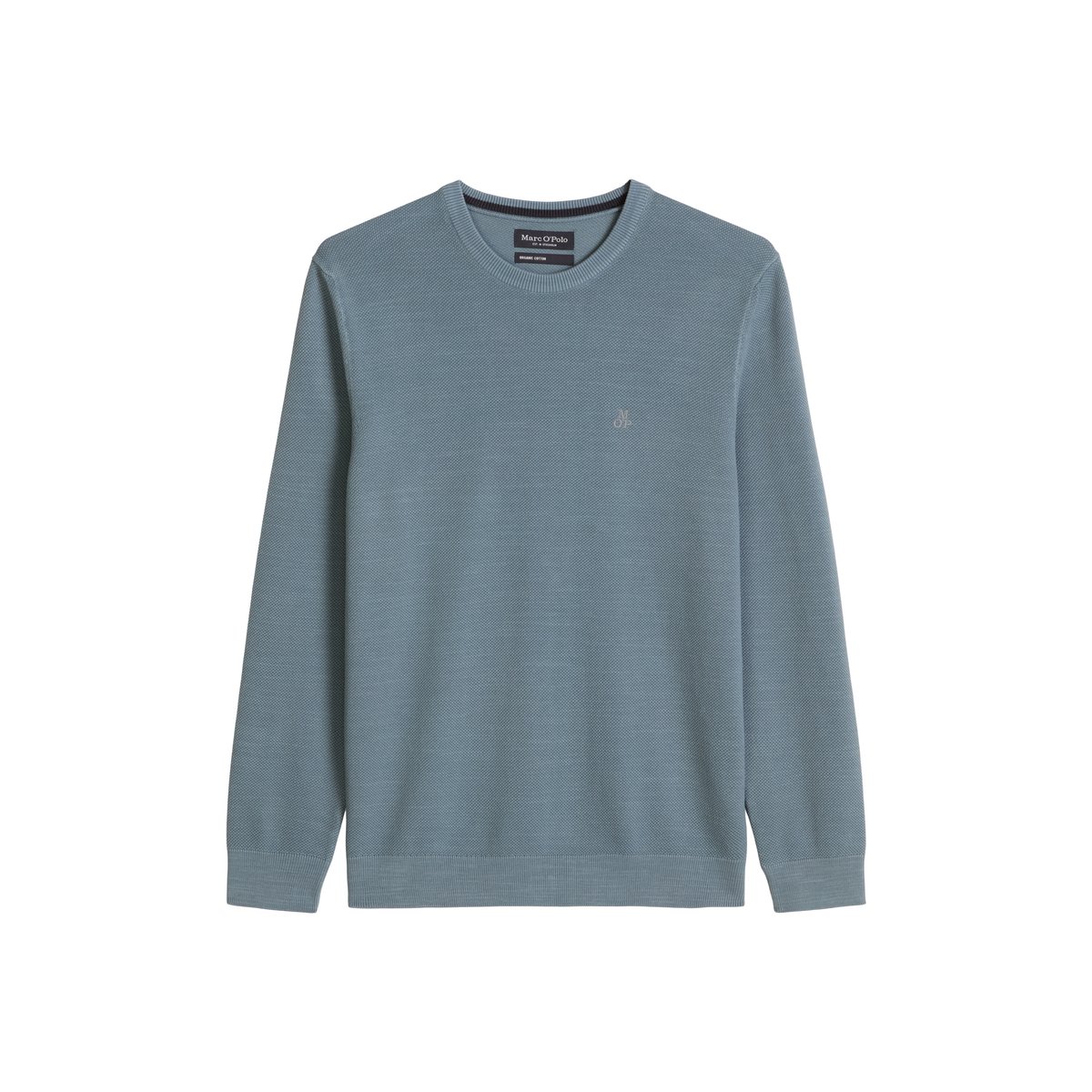 Pull-over regular en piqué de coton bio bleu moyen, MARC O'POLO