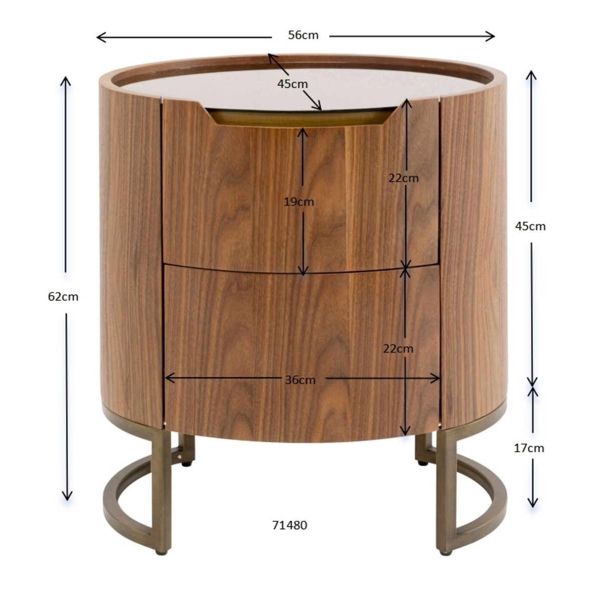 Chevet 2 tiroirs en noyer et verre, GIORGIO marron, KARE DESIGN