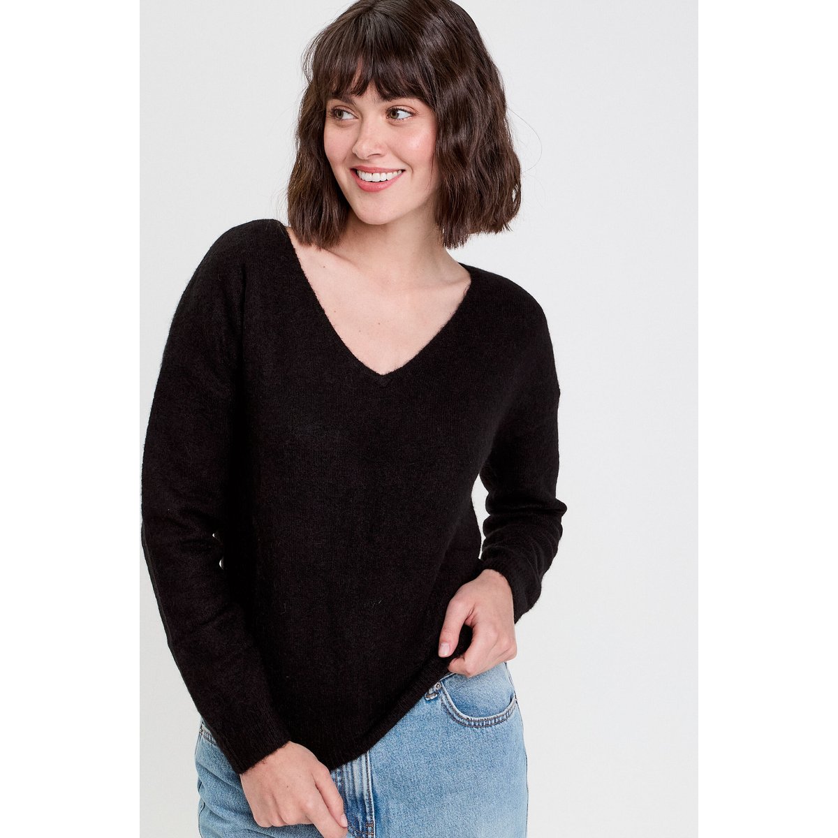 Pull avec col en V noir, CACHE CACHE