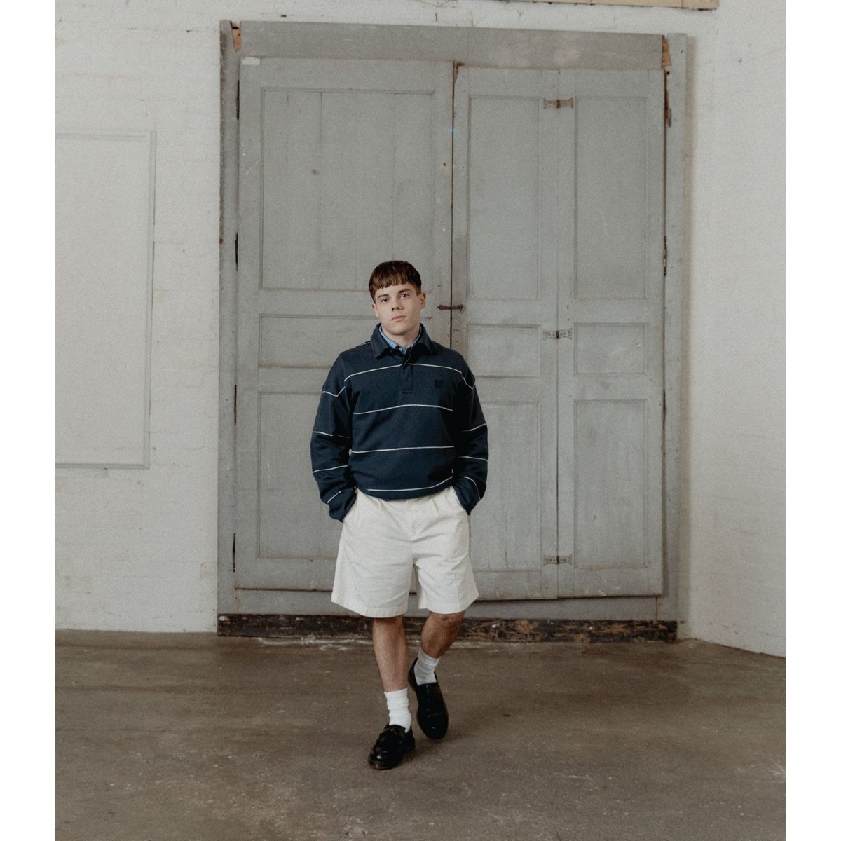 Polo rugby à rayures gris clair chiné/ carbone, LYLE & SCOTT