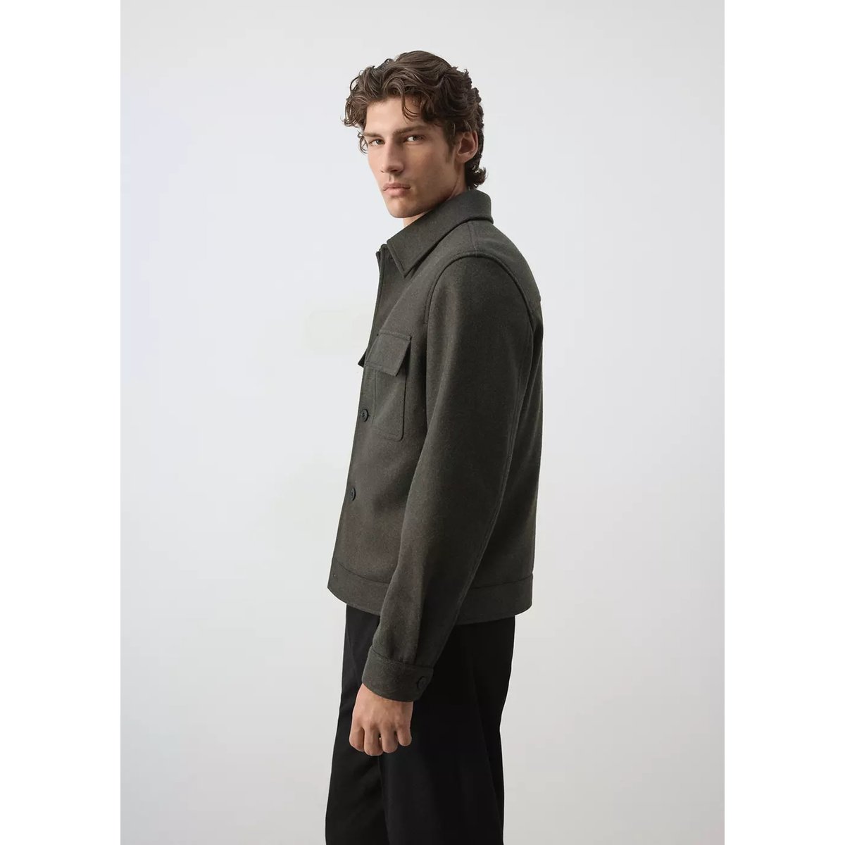 Veste en flanelle avec poches vert foncé, MANGO MAN