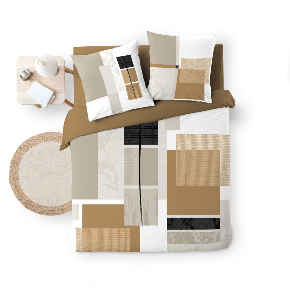 Housse de couette 100% coton finition pression + 2 taies d’oreiller multicolore, DECORATIE