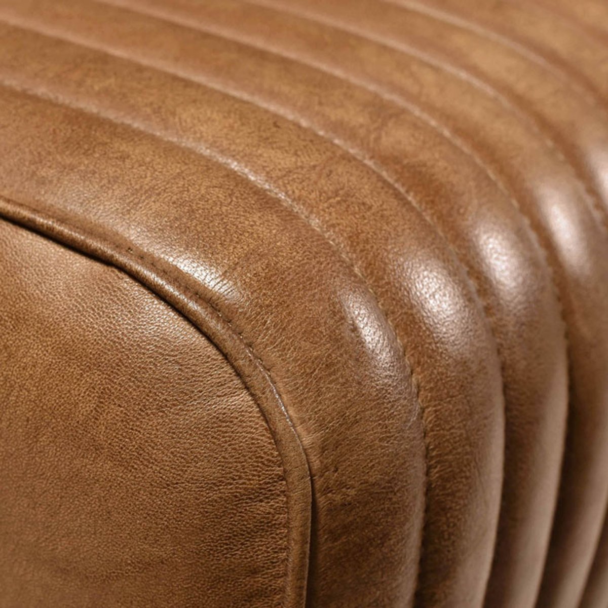 Tabouret en cuir de manguier - MORENA marron vieilli et pieds bois, MAISON PAVANE