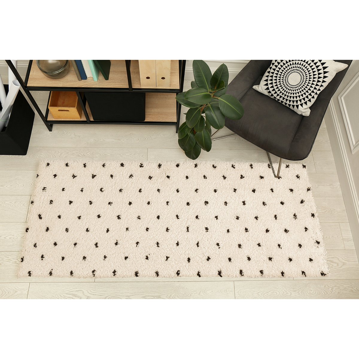Tapis de salon à poids laine artificielle ASMA crème, NAZAR RUGS