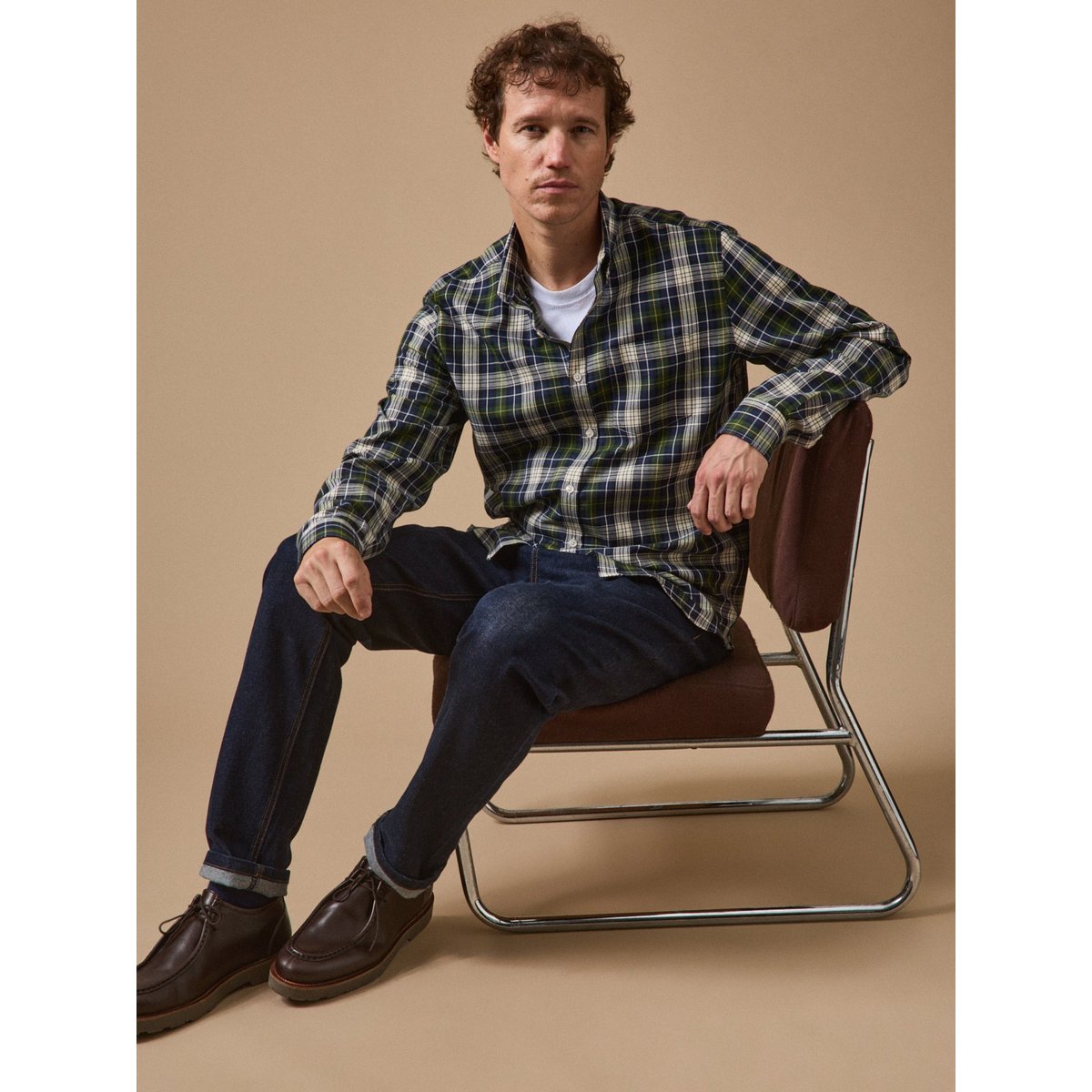 Chemise carreaux  - coupe contemporaine carreaux vert/jaune, CYRILLUS