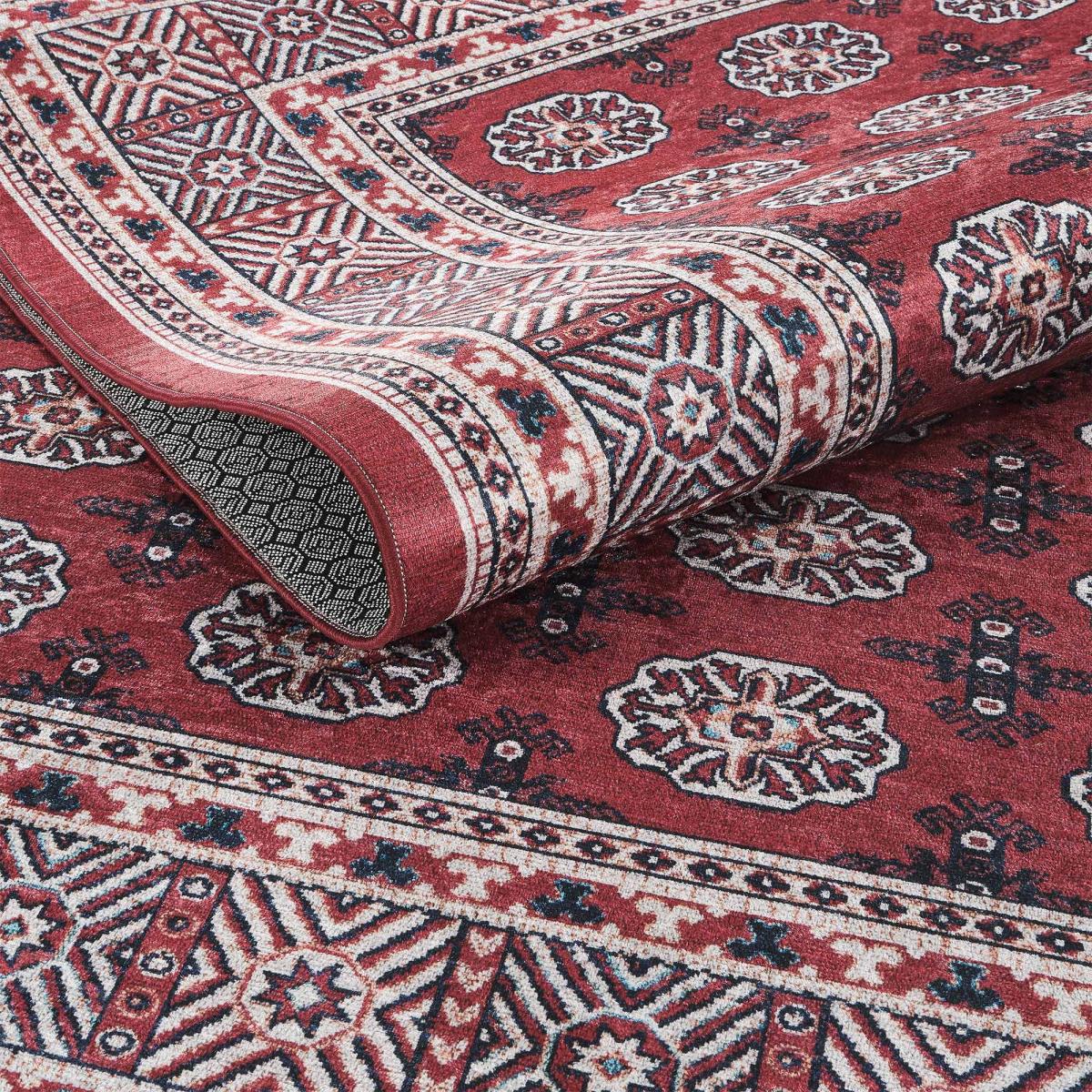 Tapis d'orient au motif oriental, style kilim, LYN11 RUBIS rouge, blanc, bleu, UN AMOUR DE TAPIS