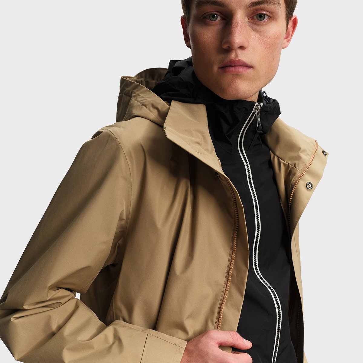 Parka longue imperméable à capuche rétractable GORE-TEX sable, AIGLE