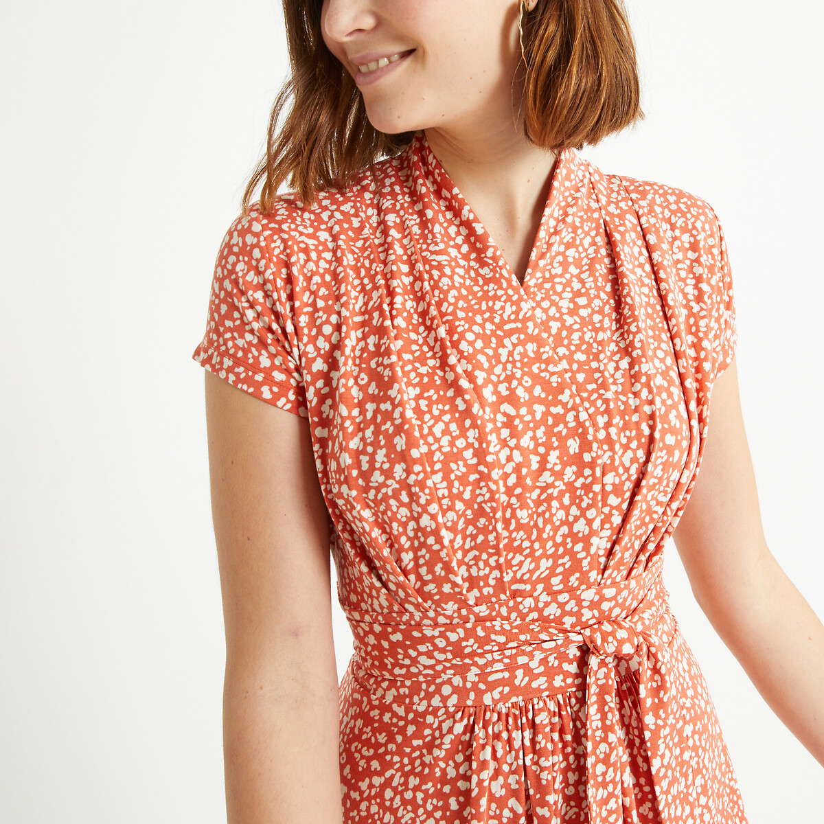 Full Mid-Length Dress in Polka Dot Print print/orange background, ANNE WEYBURN