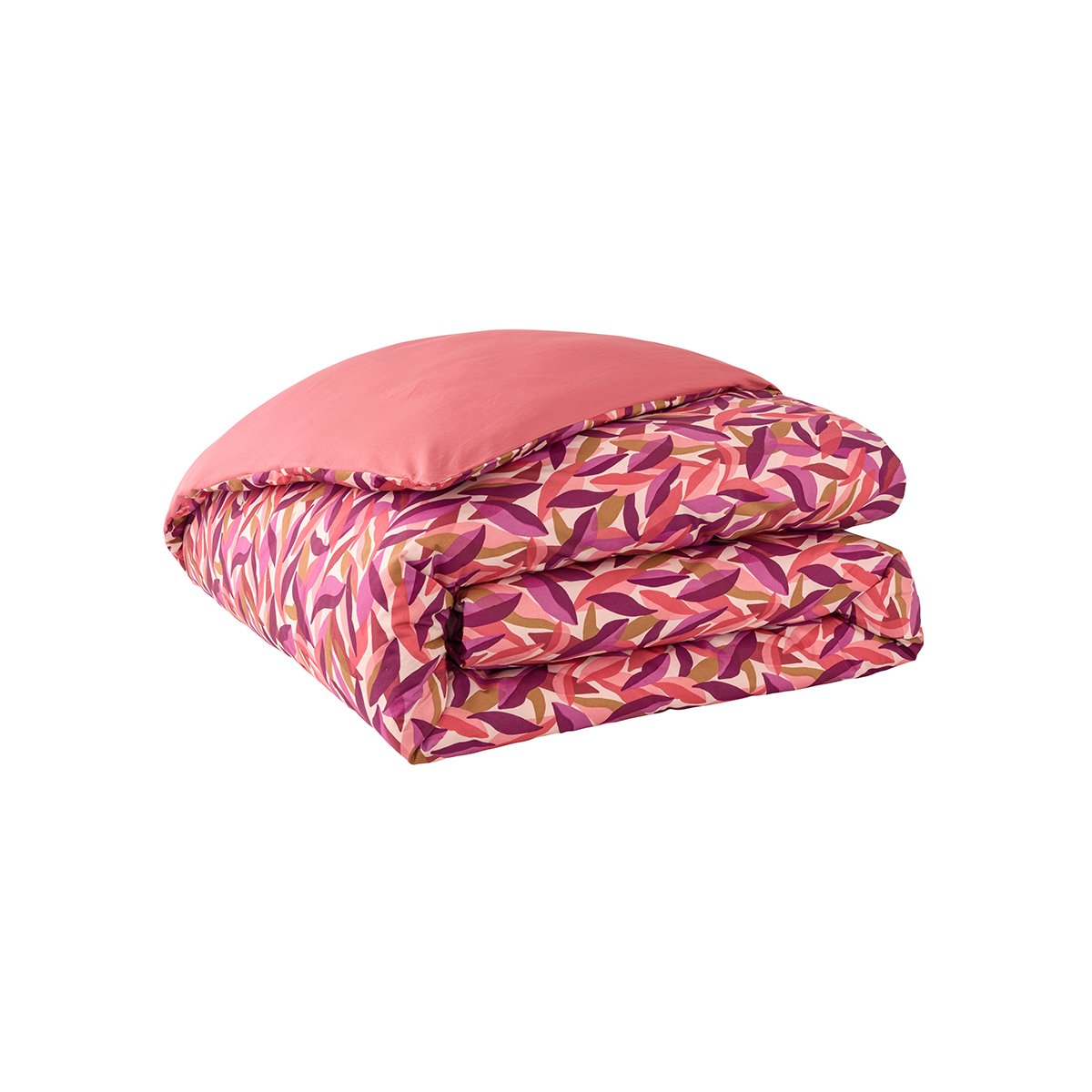 Housse de couette imprimée en percale de coton, LEAVES rose foncé, ESSIX