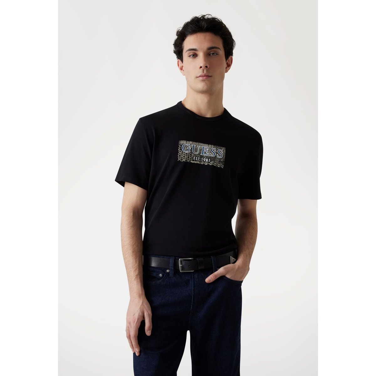 T-Shirt Logo Frontal noir, GUESS