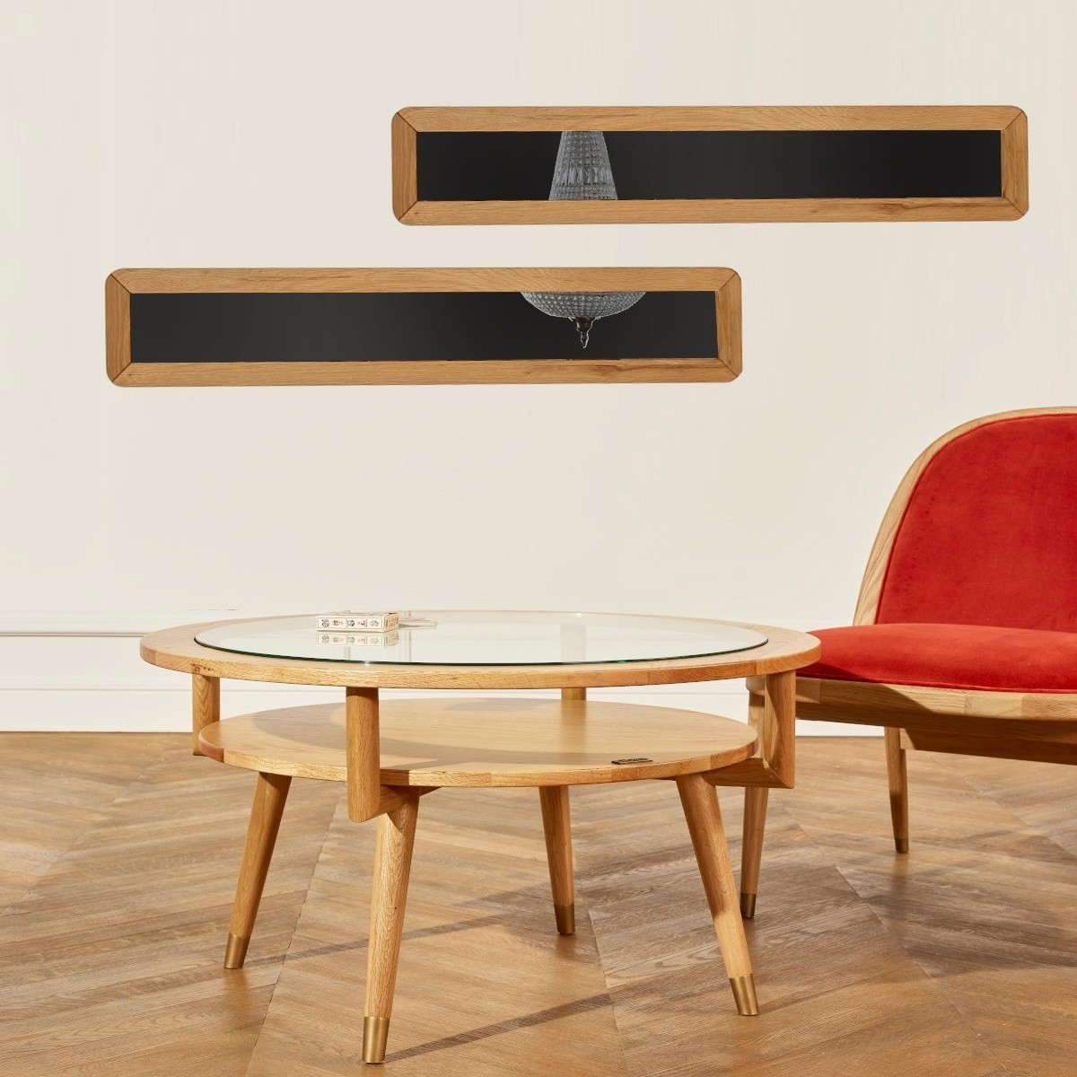Miroir 110x20 cadre en chêne HUGUETTE beige, ROBIN DES BOIS