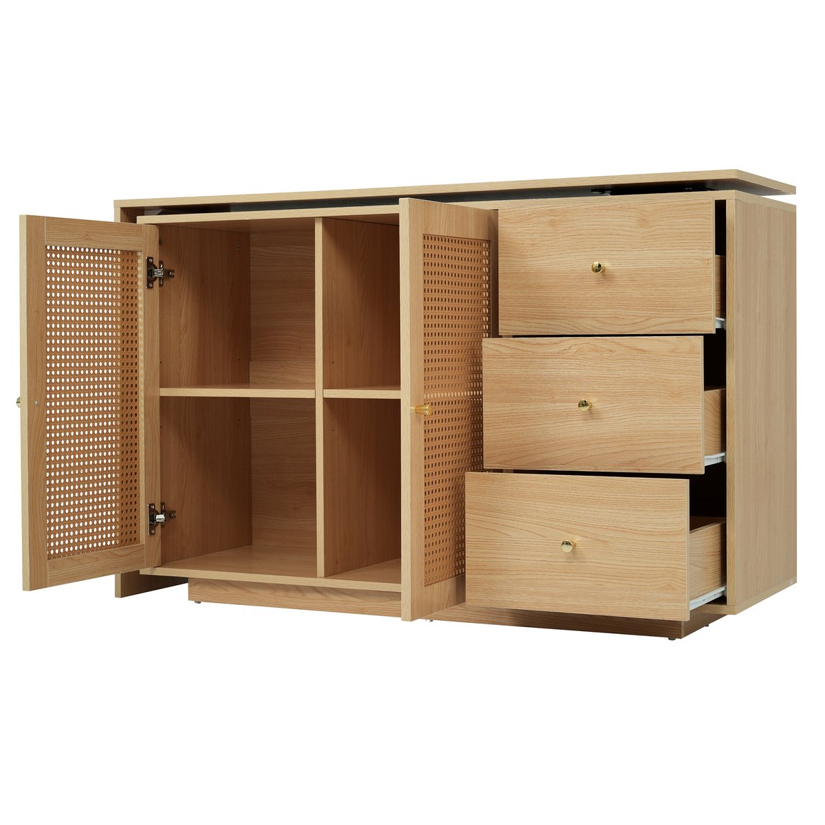 Ensemble de bureau d’angle rotatif avec portes rotin et chaise de bureau, DICCPERNFUCHS blanc, MEUBLES COSY