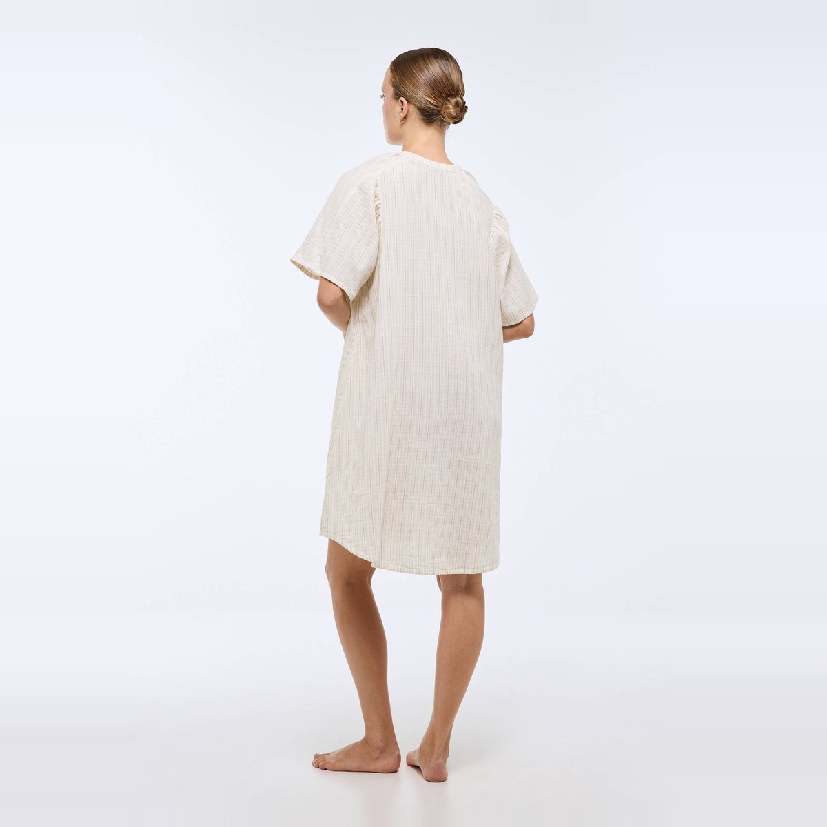 Chemise de nuit rayée en coton beurre, MONOPRIX