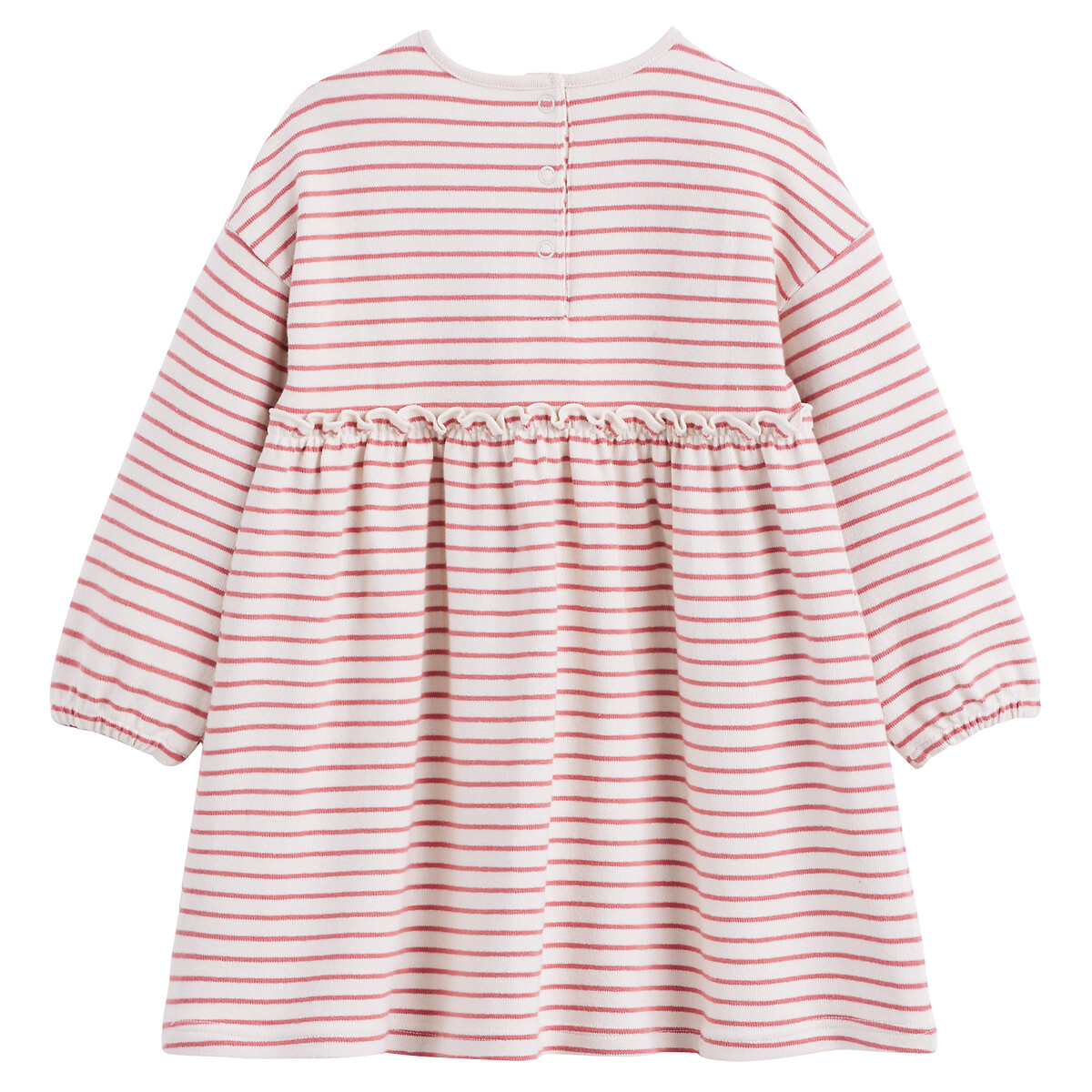 Striped Jersey Dress with Long Sleeves ecru/pink, LA REDOUTE COLLECTIONS