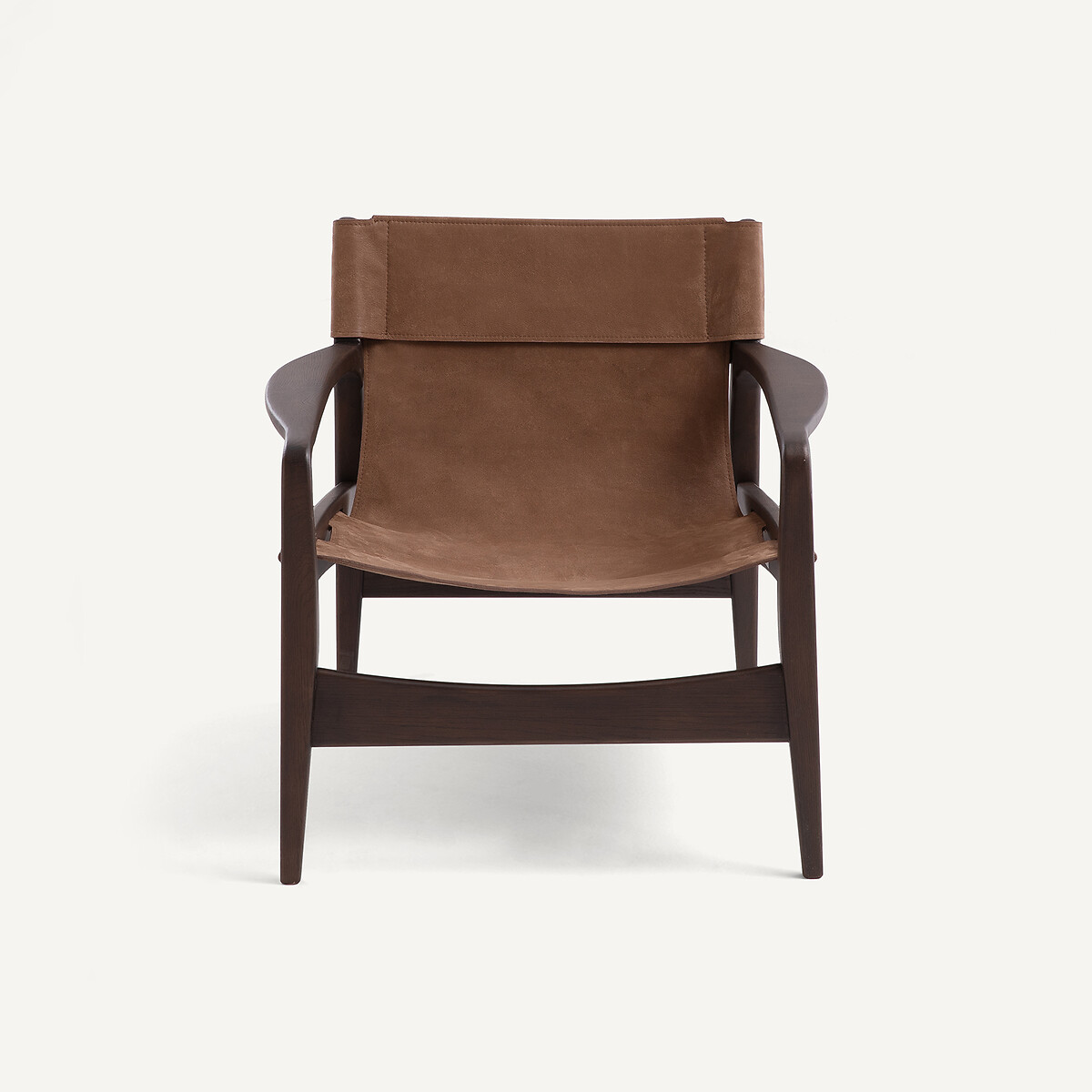 Fauteuil en chêne massif teinté et cuir, ALBERTO chocolat, AM.PM