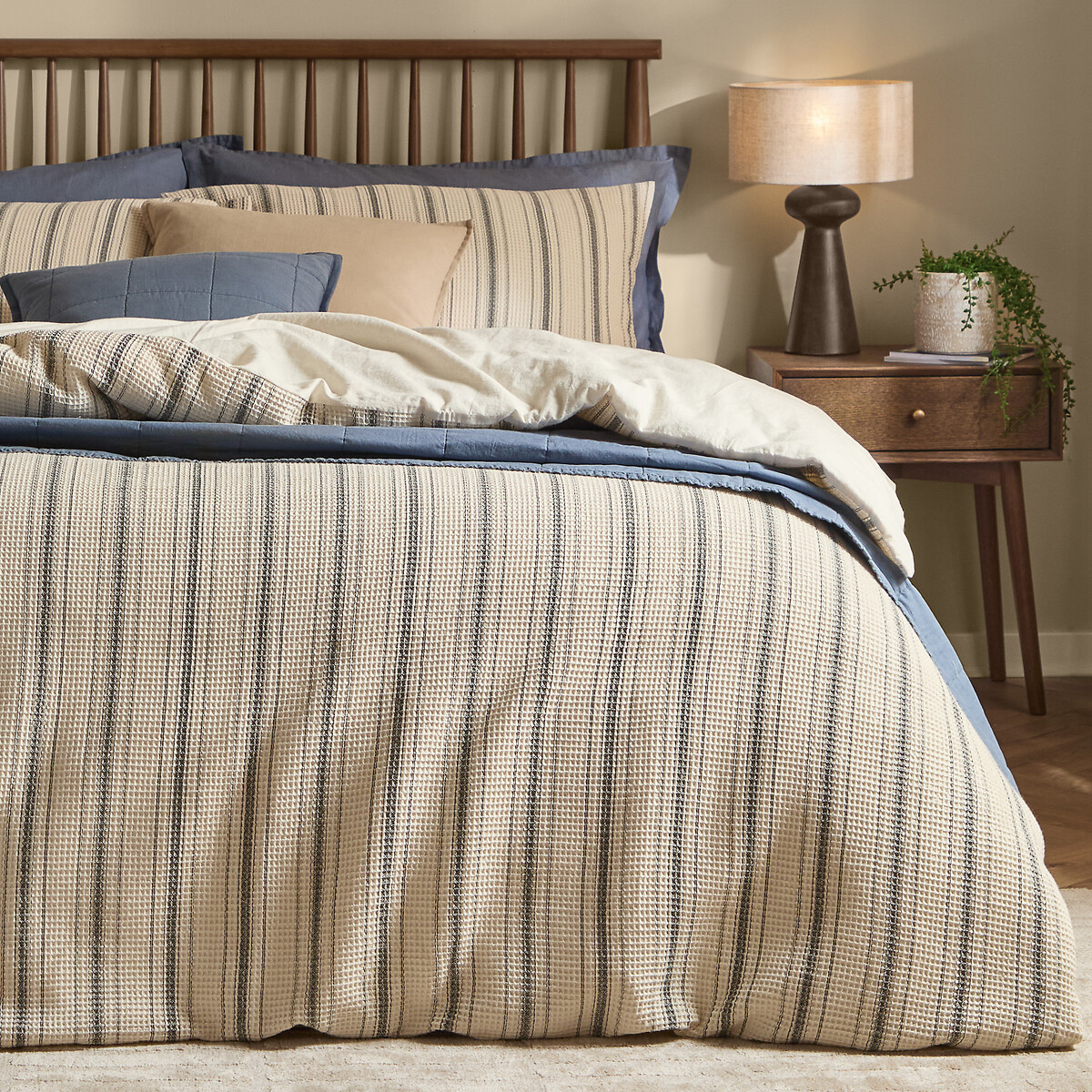 Selby Waffle 100% Cotton Duvet Cover and Pillowcase Set coal, YARD