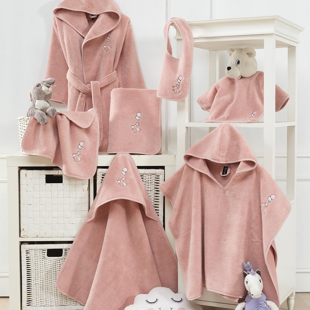 Poncho de bain enfant en coton peigné Zéro Twist BABY SOFT SOURIS SKY ecru, SENSEI MAISON