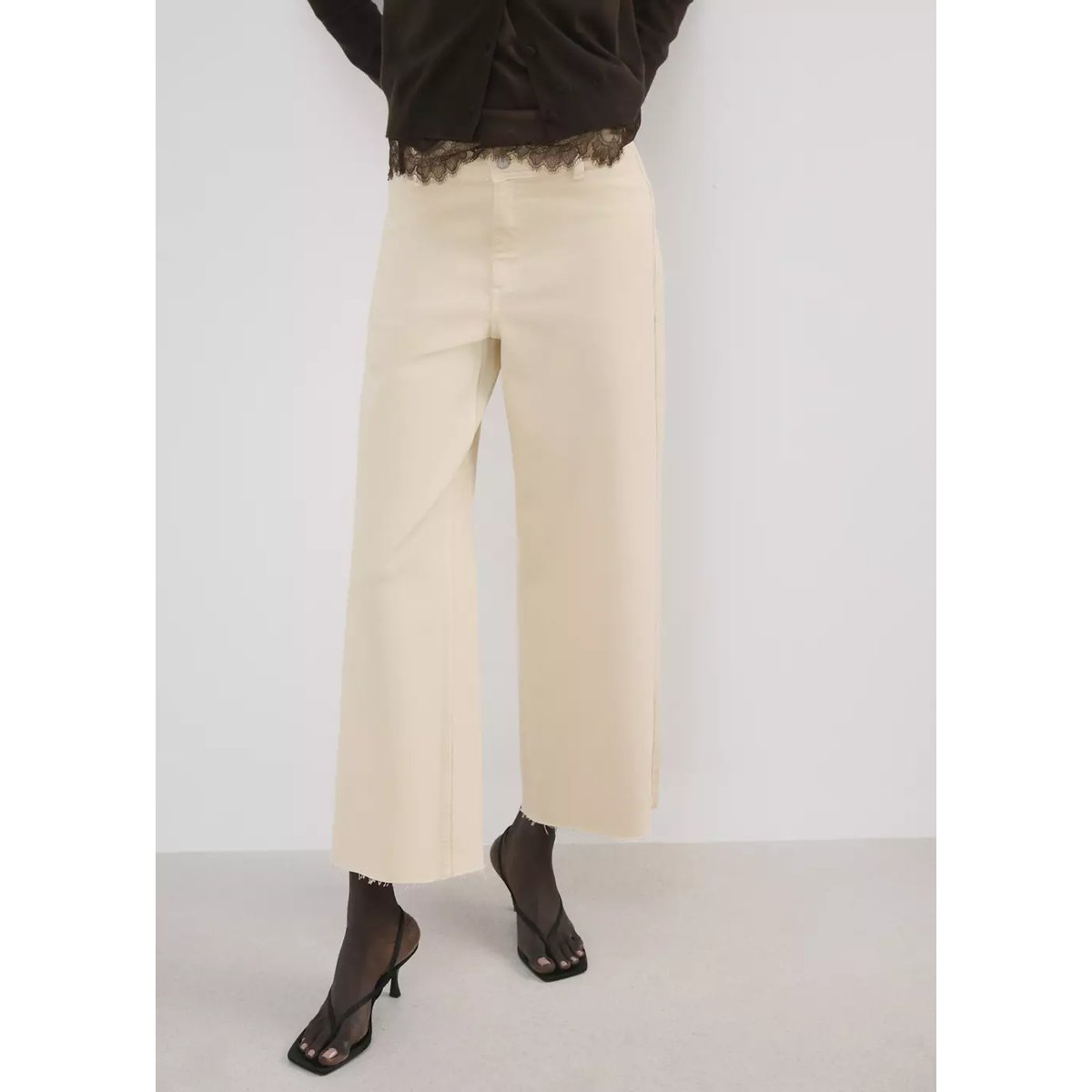 Jean style jupe-culotte Catherin taille haute vanille, MANGO