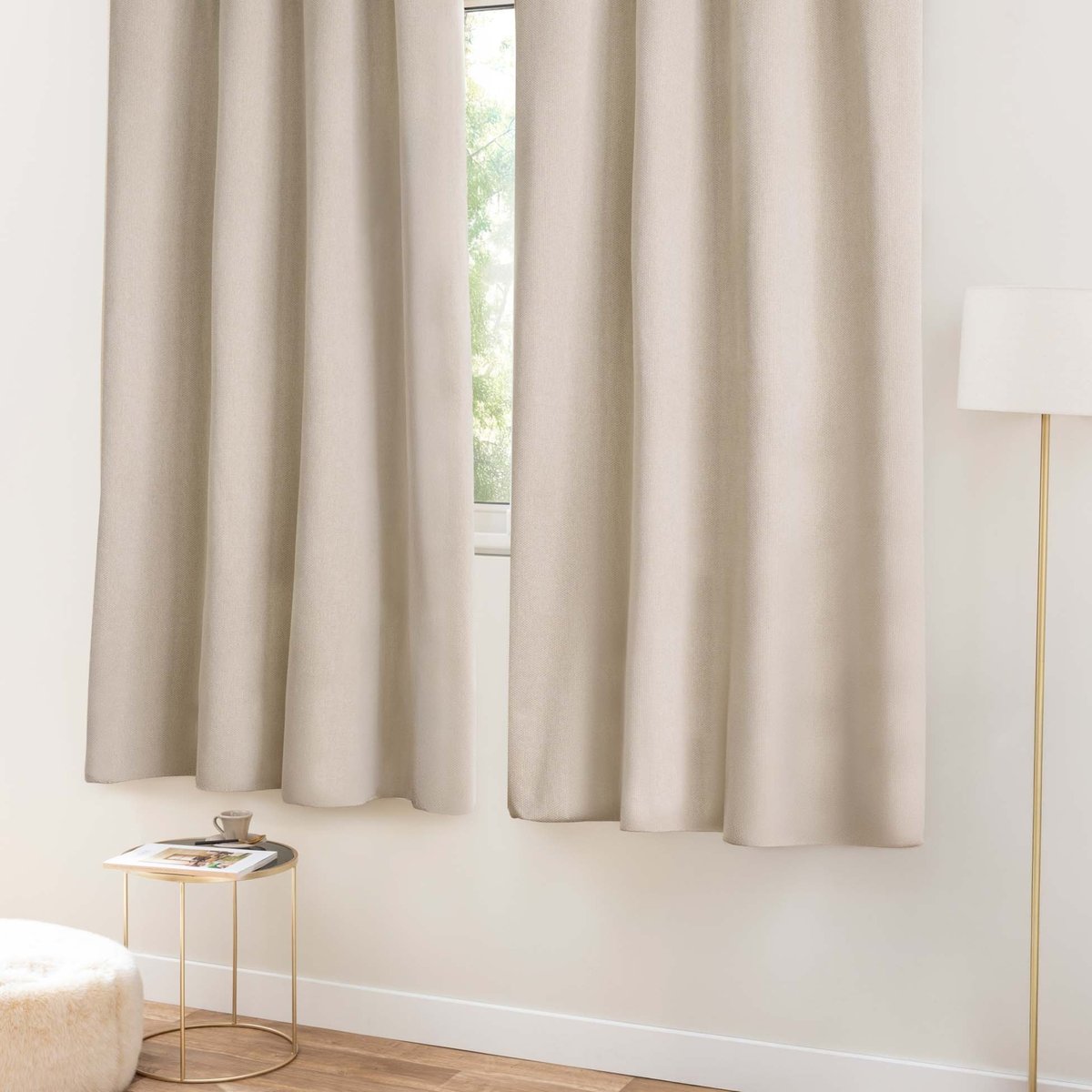 Rideau 100% occultant à œillets en tissu uni naturel, DOUCEUR D'INTÉRIEUR