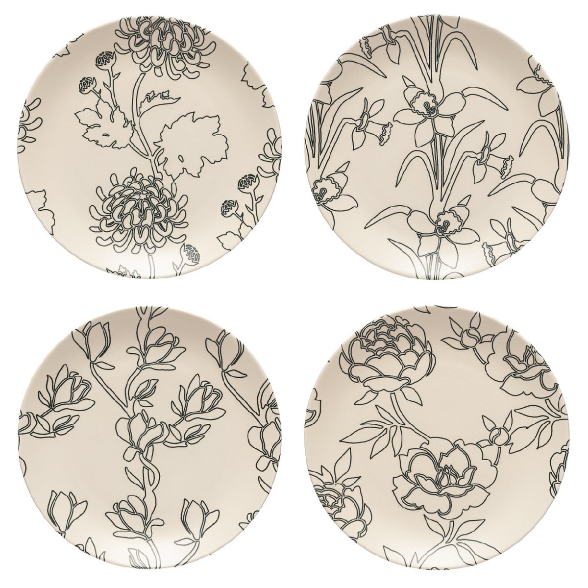 Set 4 Assiette à dessert/salade 21 ELEMENTS flora - pattern, COSTA NOVA