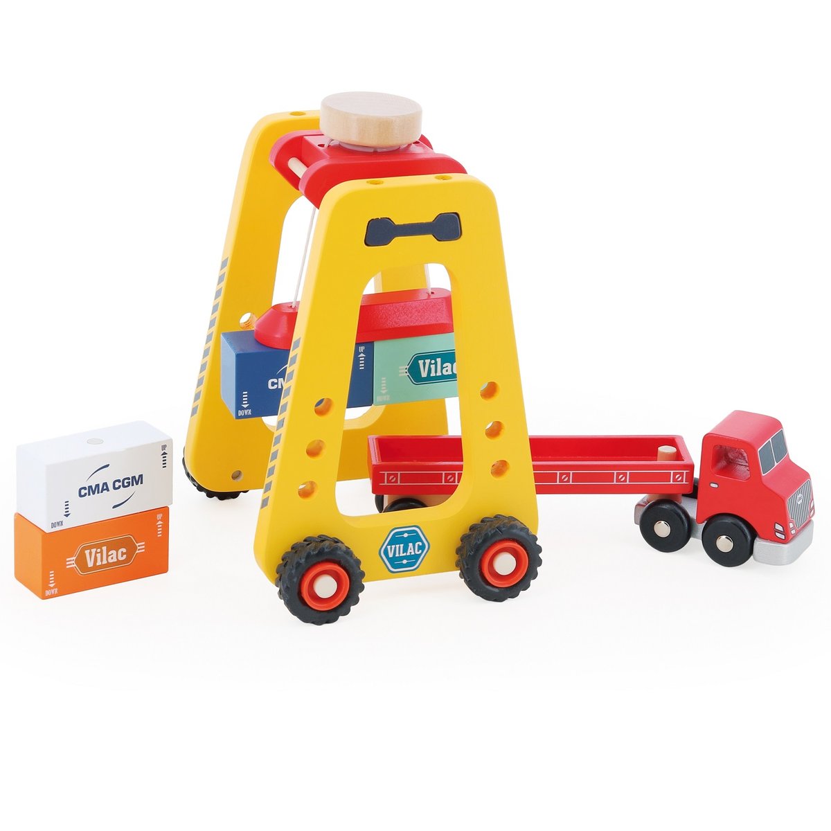 Enjambeur de docker et semi remorque jaune, VILAC