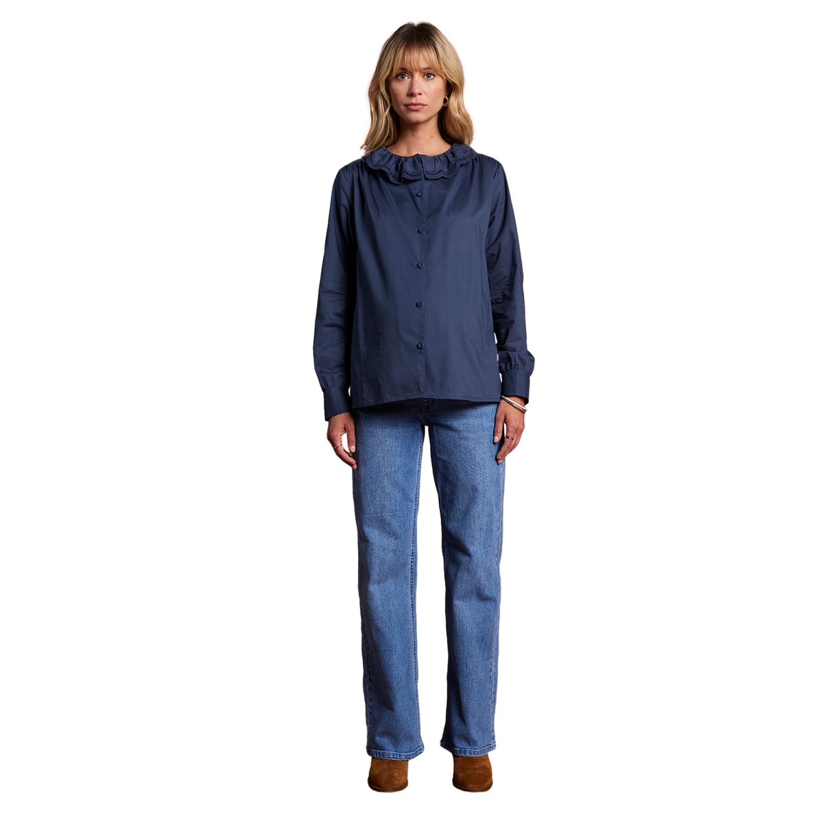 Blouse grossesse et allaitement à volants bleu nuit, ENVIE DE FRAISE