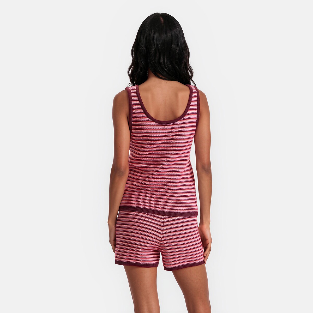 Débardeur rayé col rond en grosse maille rayé rose, LA REDOUTE COLLECTIONS