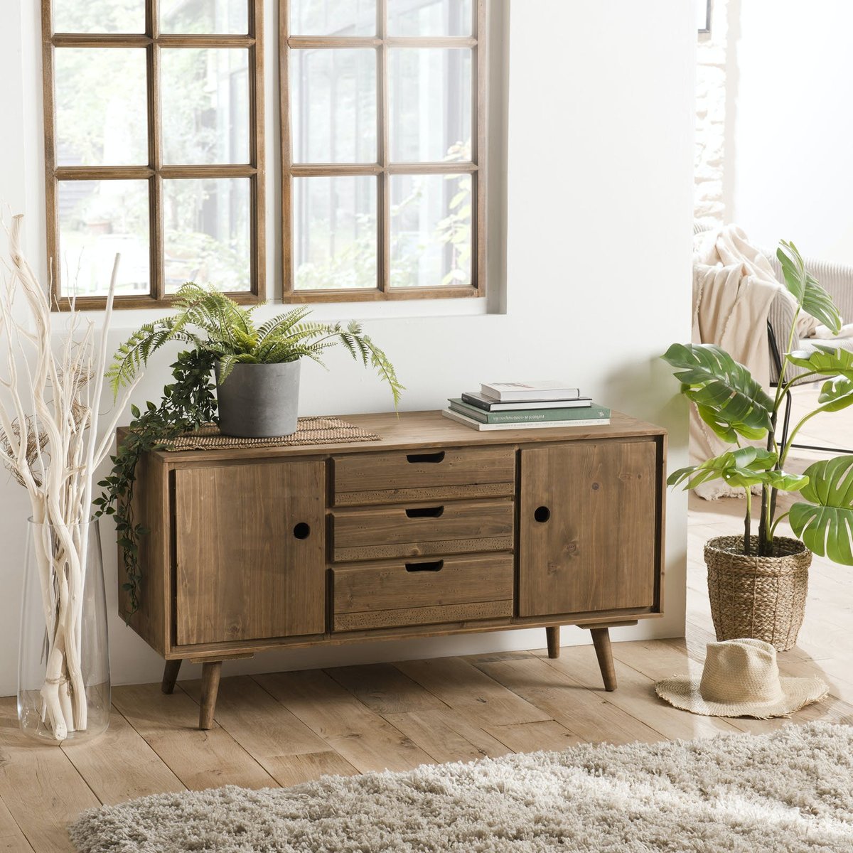 Buffet enfilade en sapin style scandinave 110 cm LIMA bois naturel, PIER IMPORT