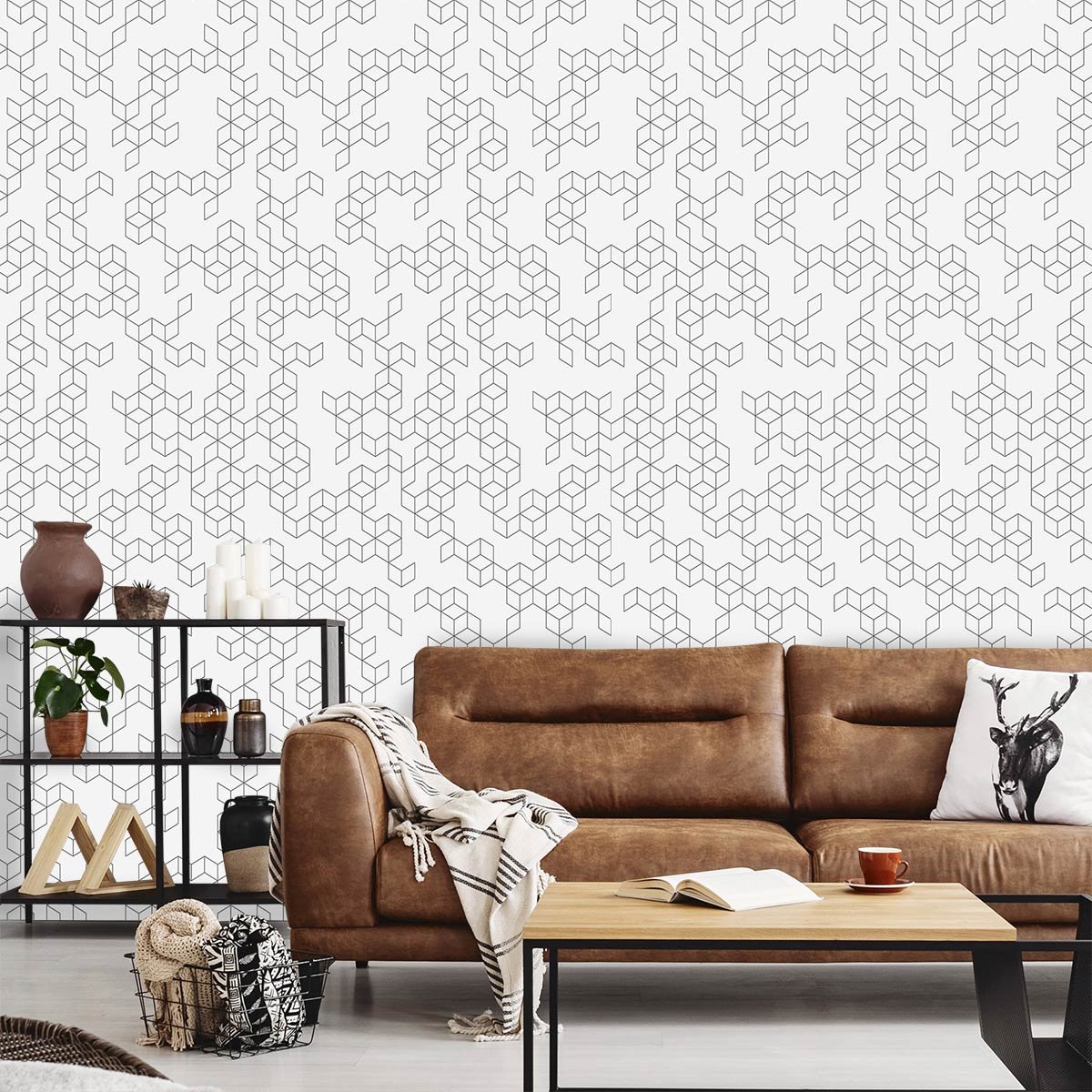 Papier peint carré blanc intissé, HEXOA