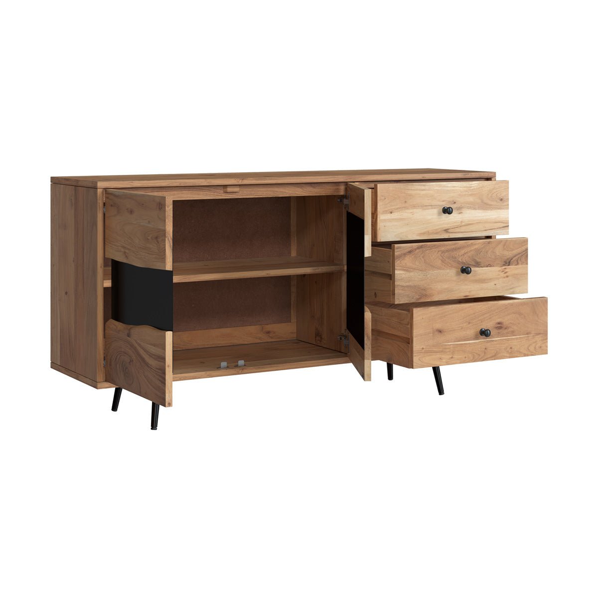 Buffet en bois d'acacia massif et métal - ALABAMA bois clair et noir, MAISON PAVANE