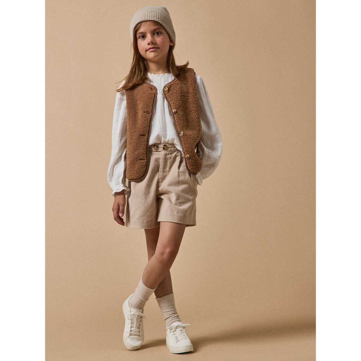 Short velours taille haute beige, CYRILLUS