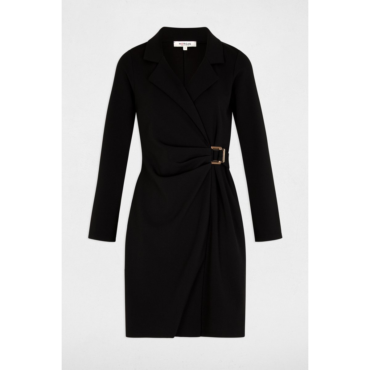 Robe crêpe col à revers noir, MORGAN