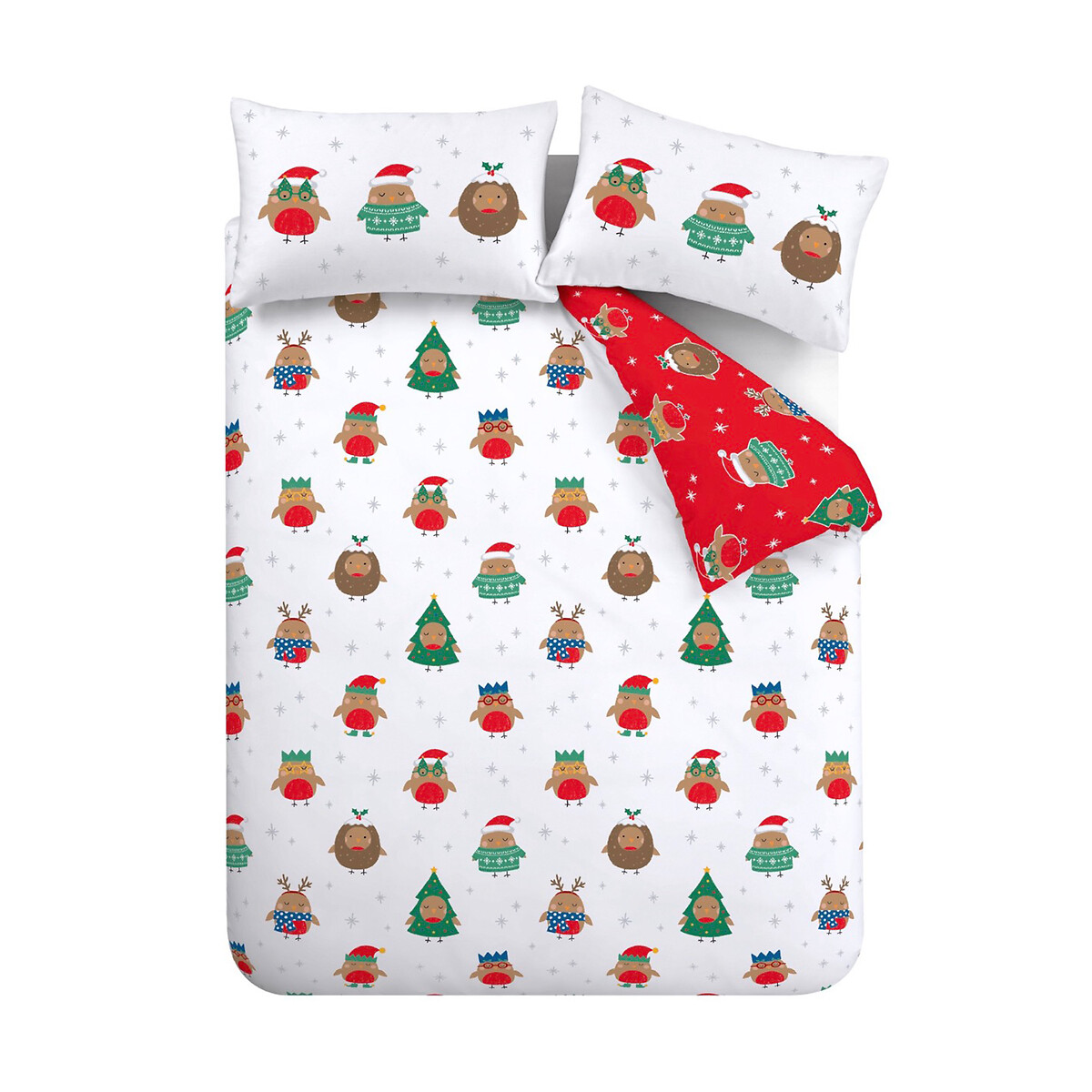 Christmas Party Robins Duvet Cover and Pillowcase Set white, CATHERINE LANSFIELD